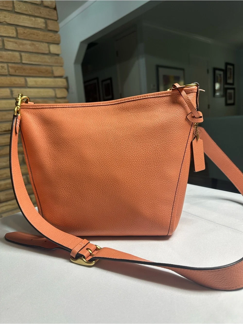 Coach Coral Orange Pebbled Leather Small Dufflet Shoulder Bag